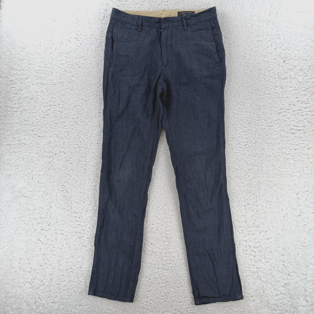 Rag & Bone Fit 2 Chino Pants Mens 32x31 Blue Slim Straight Cotton Linen Denim